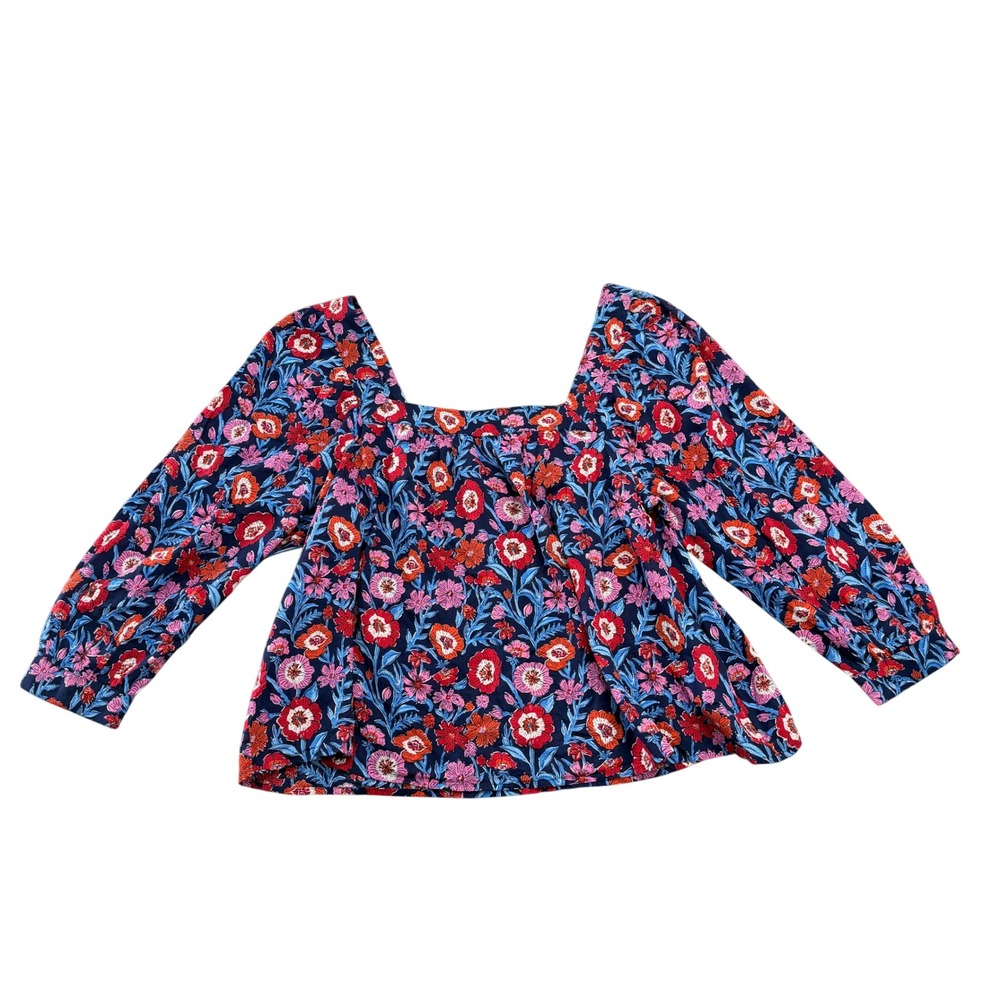 Vineyard Vines Tisbury Floral Square Neck Top Blouse Women's XL Blue Pink Boho